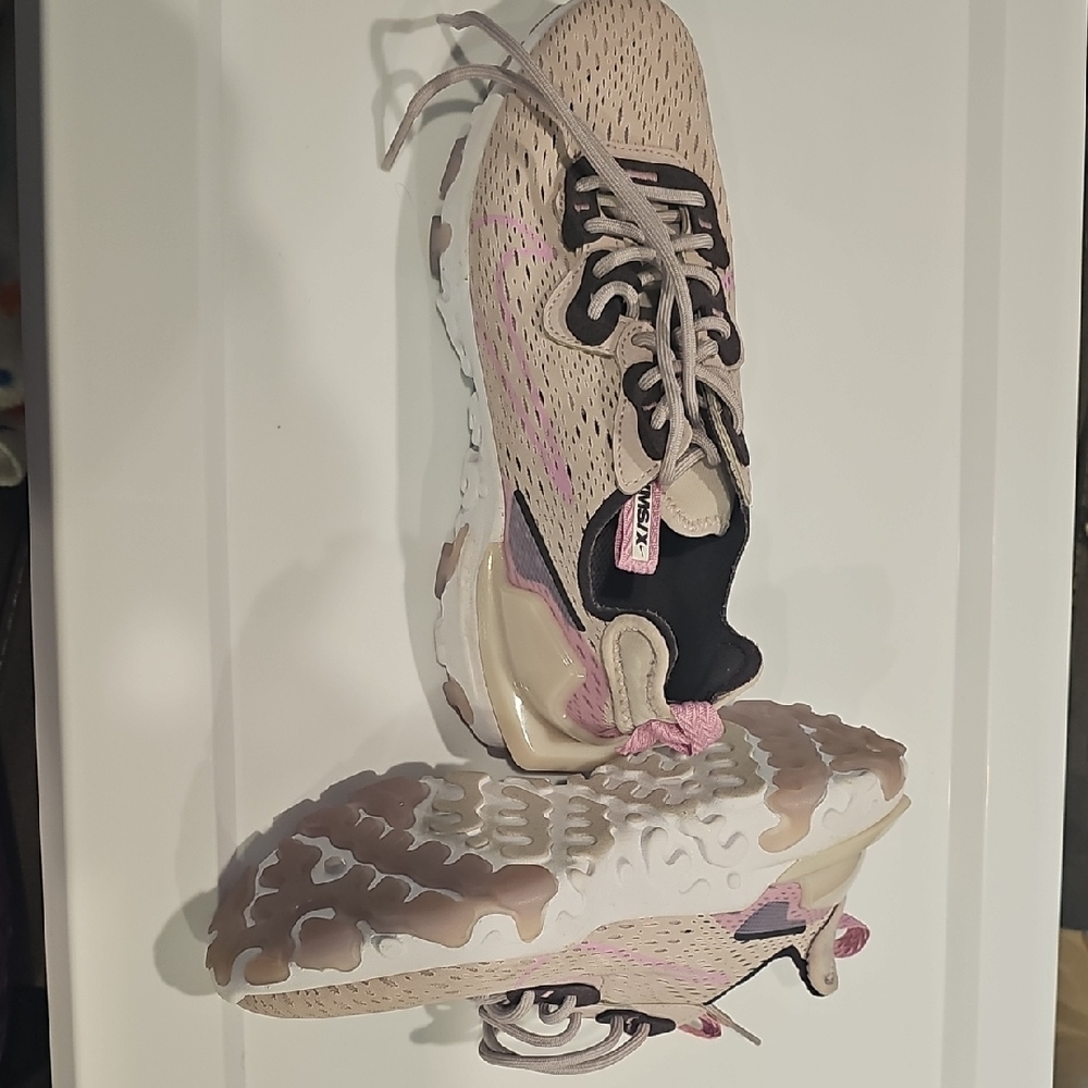 Nike Tan and Pink Athletic Shoes with Lace-Up Design